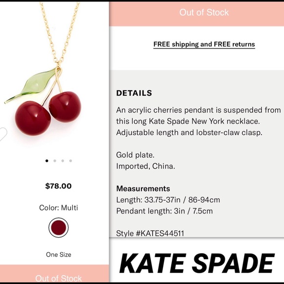 KATE SPADE MA CHERIE CHERRY PENDANT NECKLACE - Picture 6 of 8